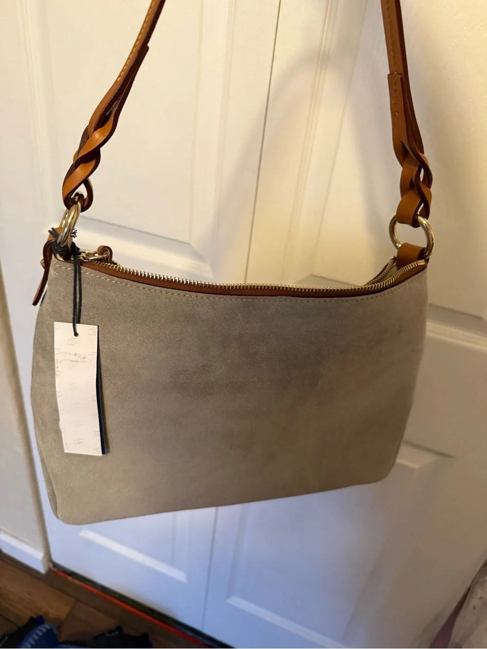 New Dooney & Bourke Chloe 30 gray Suede Shoulder Bag